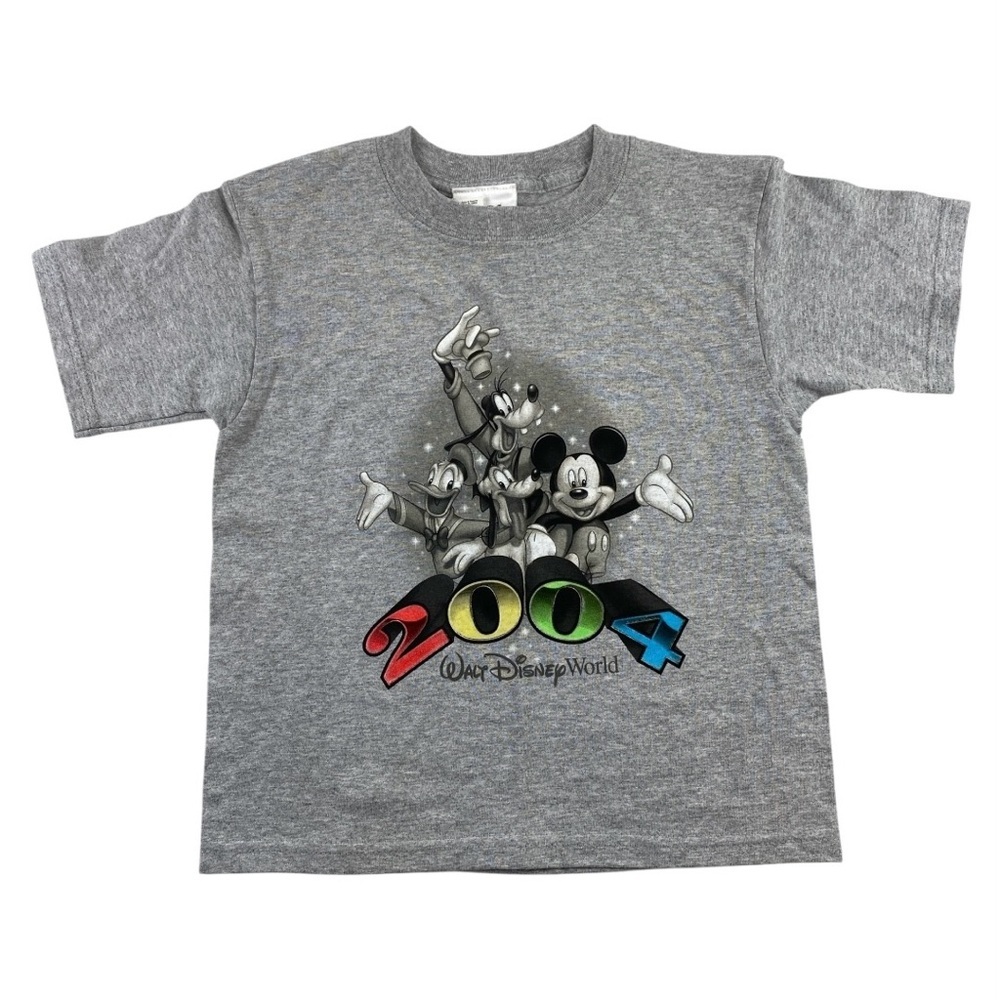 Walt Disney World Kids Vintage Gray 2004 Mickey Goofy Donald Pluto T-Shirt Sz 4T